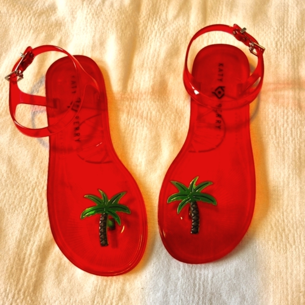 Katy Perry women's size 8 red Palm Tree sandals VGUC